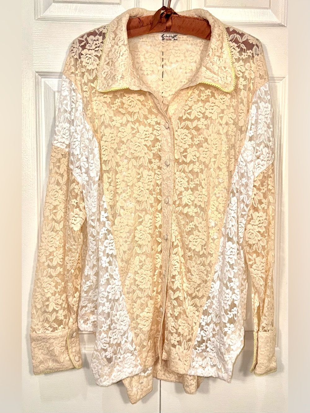Free People Intimately All Day Lace House Shirt Cream Ivory Oversized Small
